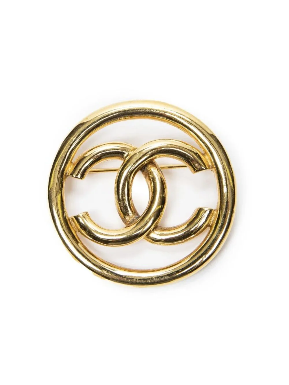 Chanel CC Logo Round gold Plated Brooch